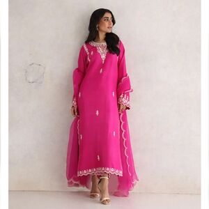 Sana Abbas hot pink embroidered silk outfit in medium size